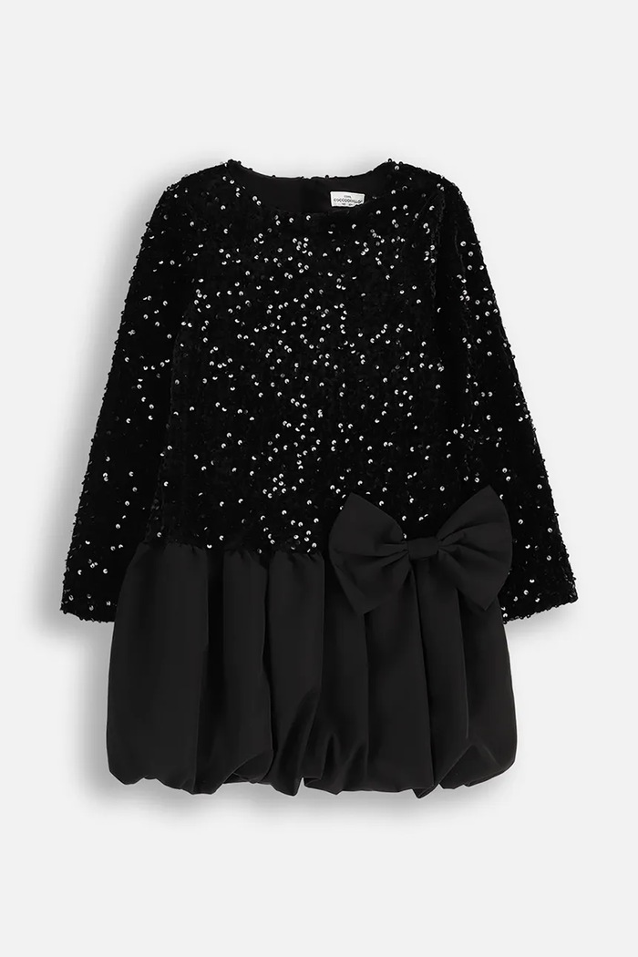 Coccodrillo rochie cu adaos de bumbac pentru copii ELEGANT PARTY GIRL ZC5129101EPG negru AW25