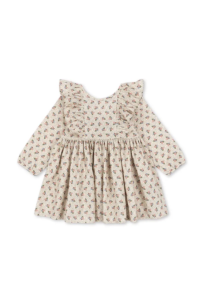 Konges Sløjd sukienka bawełniana dziecięca CIANNA LS BOW DRESS GOTS KS104262.9BYA beżowy AW25