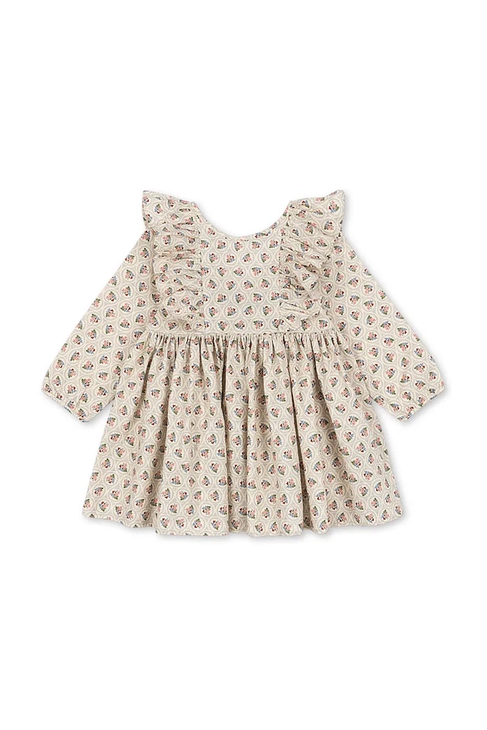Konges Sløjd sukienka bawełniana dziecięca CIANNA LS BOW DRESS GOTS KS104262.9BYA beżowy AW25