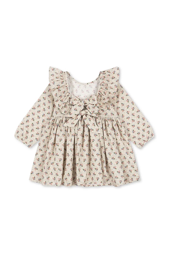 Dziewczynka Konges Sløjd sukienka bawełniana dziecięca CIANNA LS BOW DRESS GOTS KS104262.9BYA beżowy