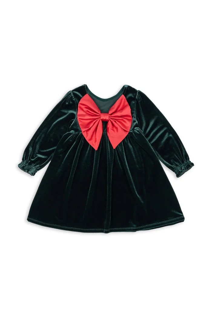 Dziewczynka Konges Sløjd sukienka welurowa dziecięca GIA BOW DRESS GRS KS104303.9BYA zielony