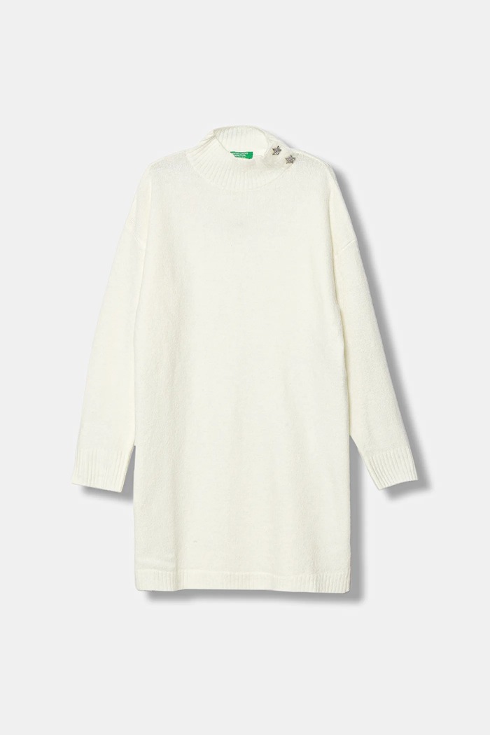 United Colors of Benetton sukienka z domieszką wełny dziecięca długi beżowy 12B9CV007.G.Seasonal