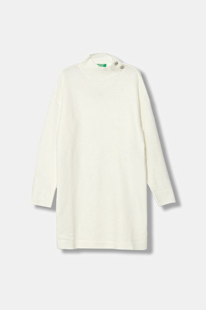 United Colors of Benetton sukienka z domieszką wełny dziecięca długi beżowy 12B9CV007.G.Seasonal