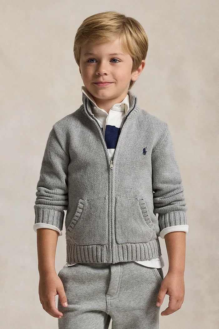 Polo Ralph Lauren Дитячий бавовняний кардиган Polo Ralph Lauren сірий 322799411026