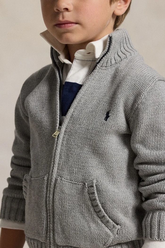 Дитячий бавовняний кардиган Polo Ralph Lauren Polo Ralph Lauren сірий 322799411026