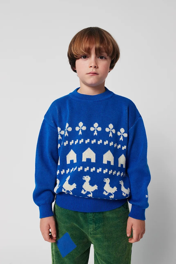 Bobo Choses pulover de bumbac pentru copii Farm jacquard cu modele albastru 225AC108