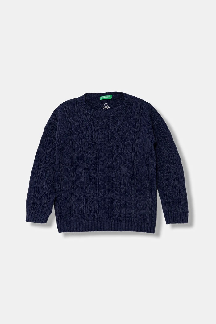 United Colors of Benetton sweter z dodatkiem wełny dziecięcy średniej grubości granatowy 1344G100R.P.reproposed