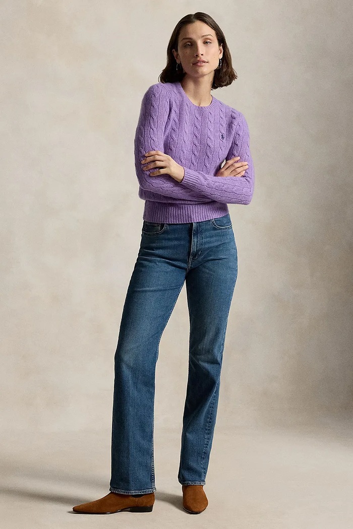 Odzież Polo Ralph Lauren Sweter damski z dodatkiem kaszmiru 211971865 fioletowy