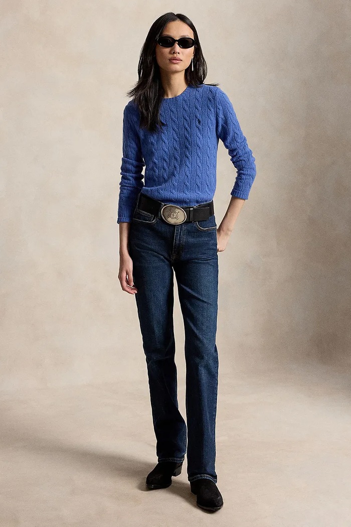 Odzież Polo Ralph Lauren sweter damski z dodatkiem kaszmiru 211971865 niebieski