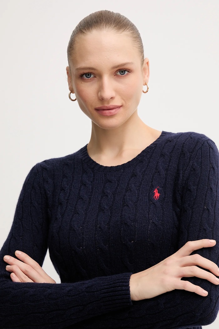 Polo Ralph Lauren maglione da donna con misto cashmere blu navy 211971865