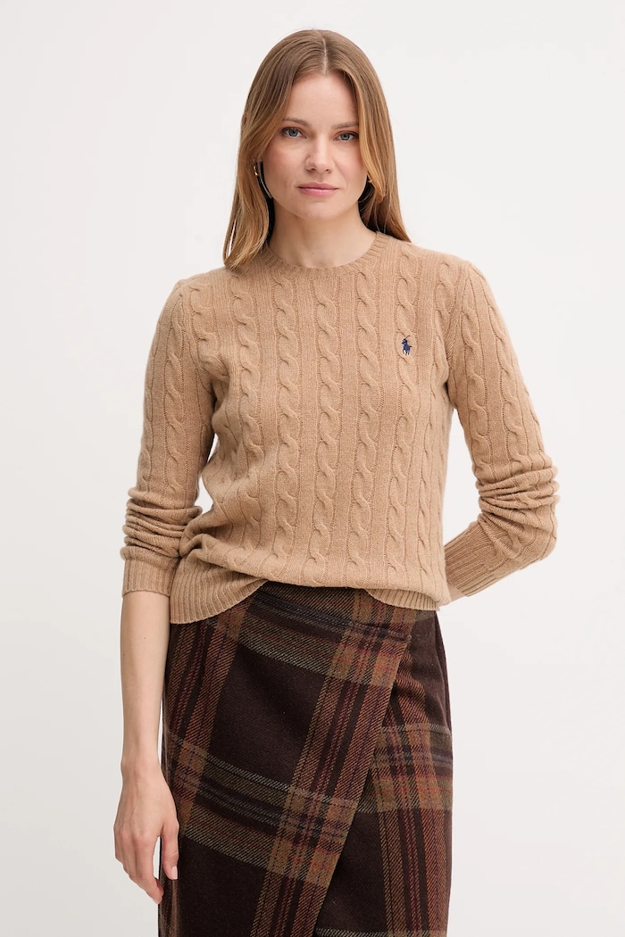 Polo Ralph Lauren pulover cu amestec de cașmir pentru femei rotund bej 211971865