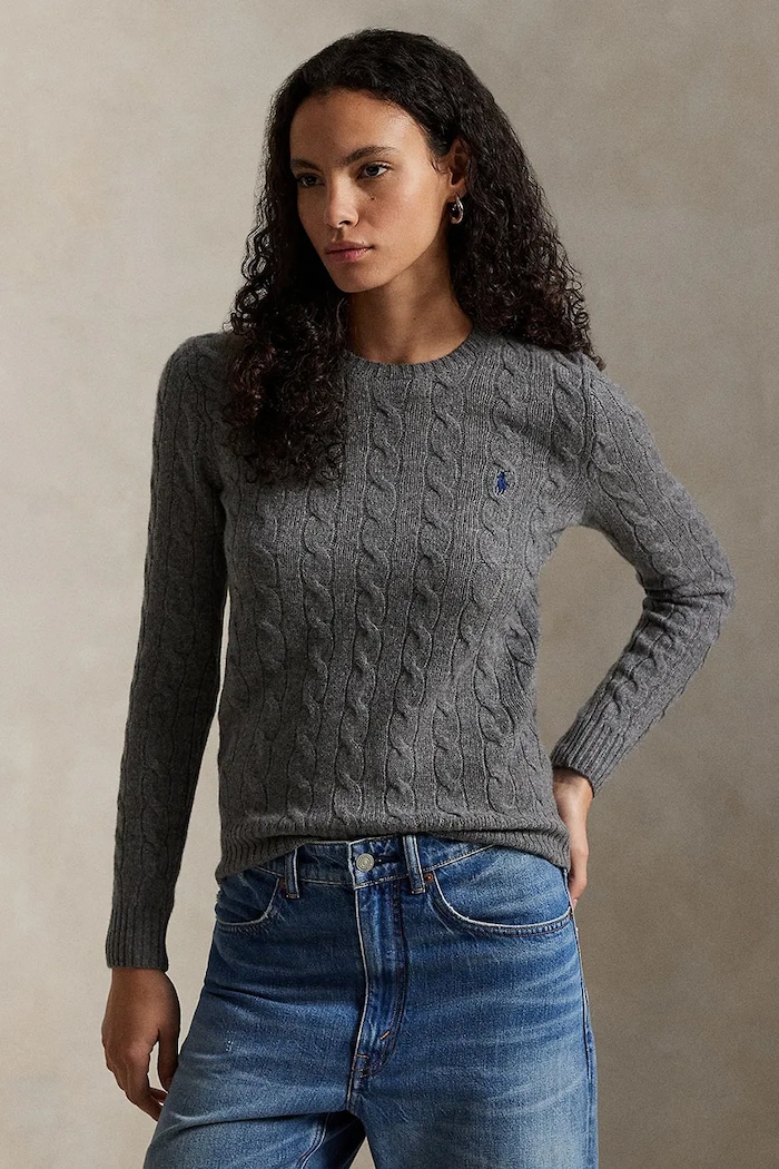 Polo Ralph Lauren Sweter damski z dodatkiem kaszmiru szary 211971865