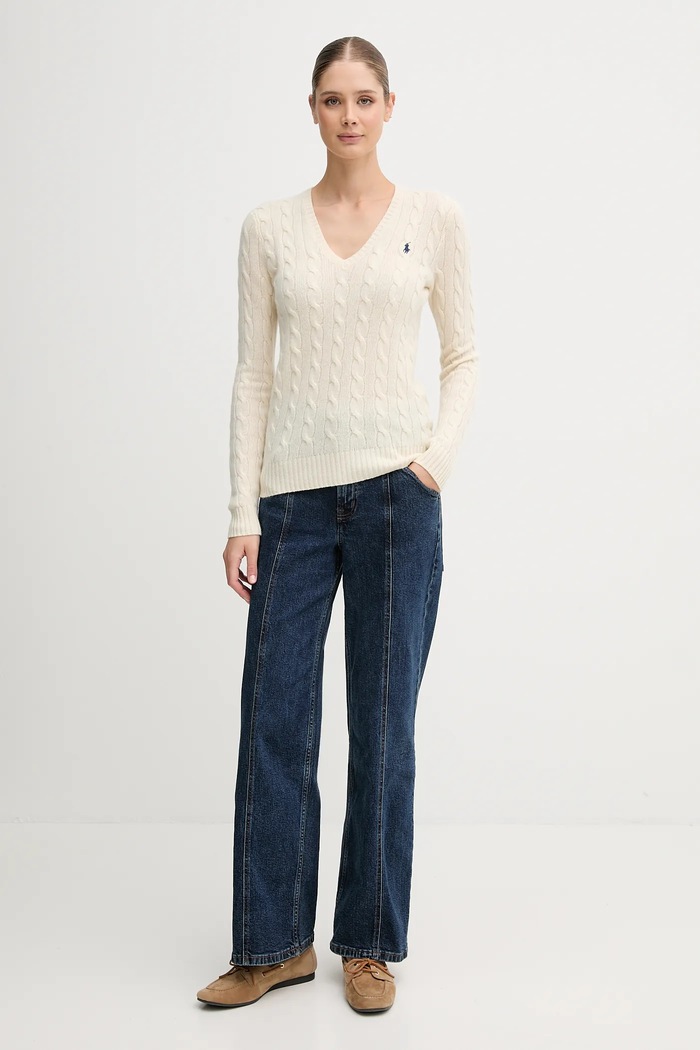 Polo Ralph Lauren пуловер дамски от вълна 211971866 бежов AW25
