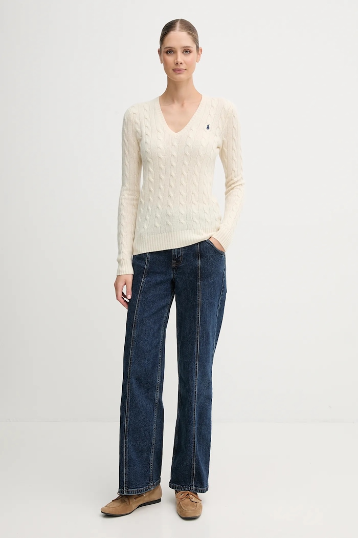 Polo Ralph Lauren пуловер дамски от вълна 211971866 бежов AW25