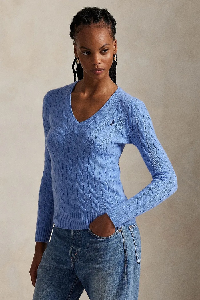 Polo Ralph Lauren svetr dámský vlněný V výstřih modrá 211971866
