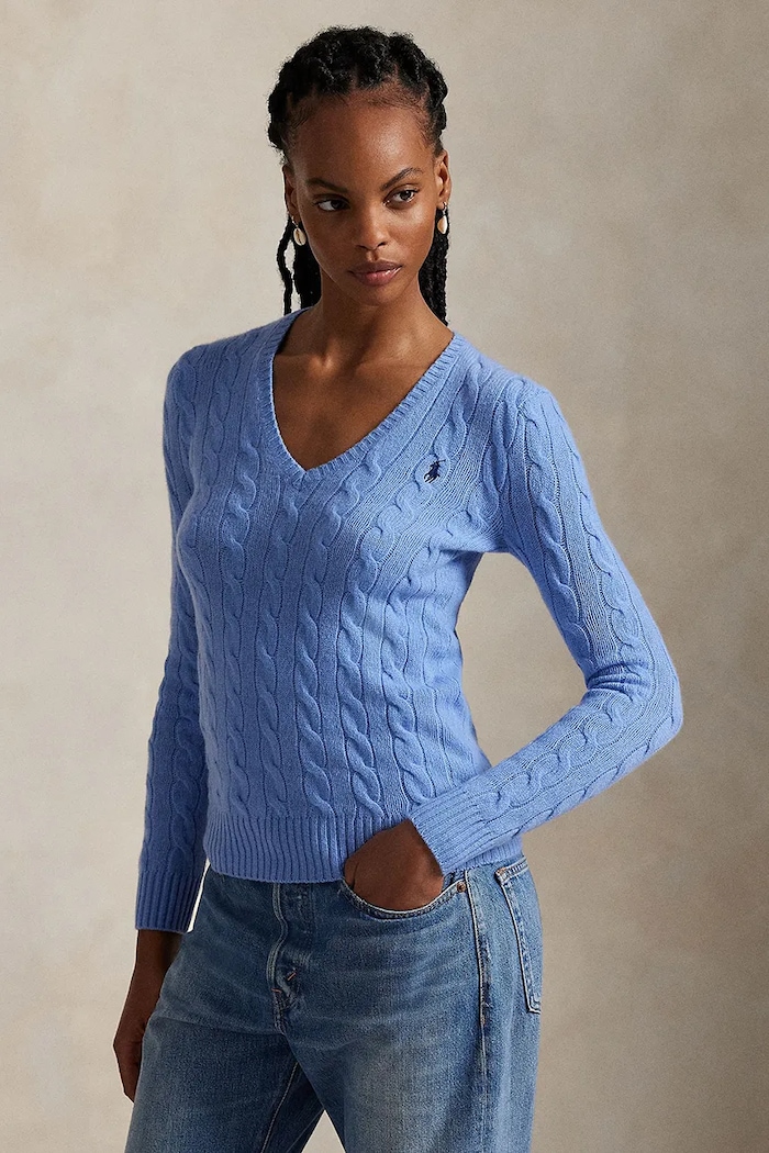 Polo Ralph Lauren svetr dámský vlněný V výstřih modrá 211971866
