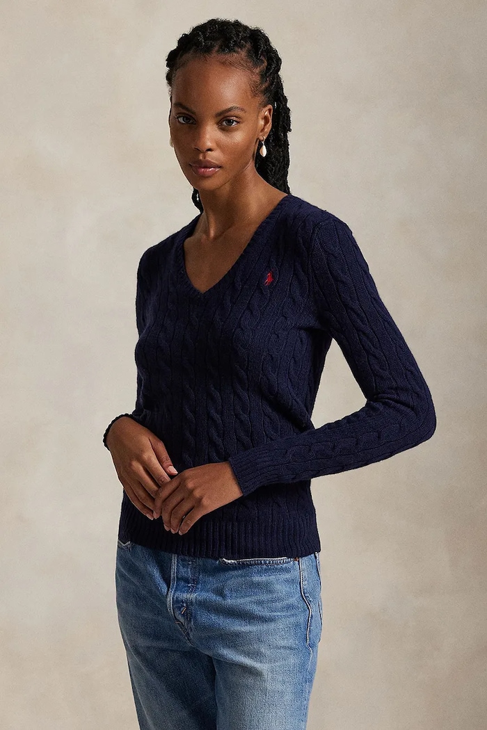Polo Ralph Lauren svetr dámský vlněný V výstřih námořnická modř 211971866
