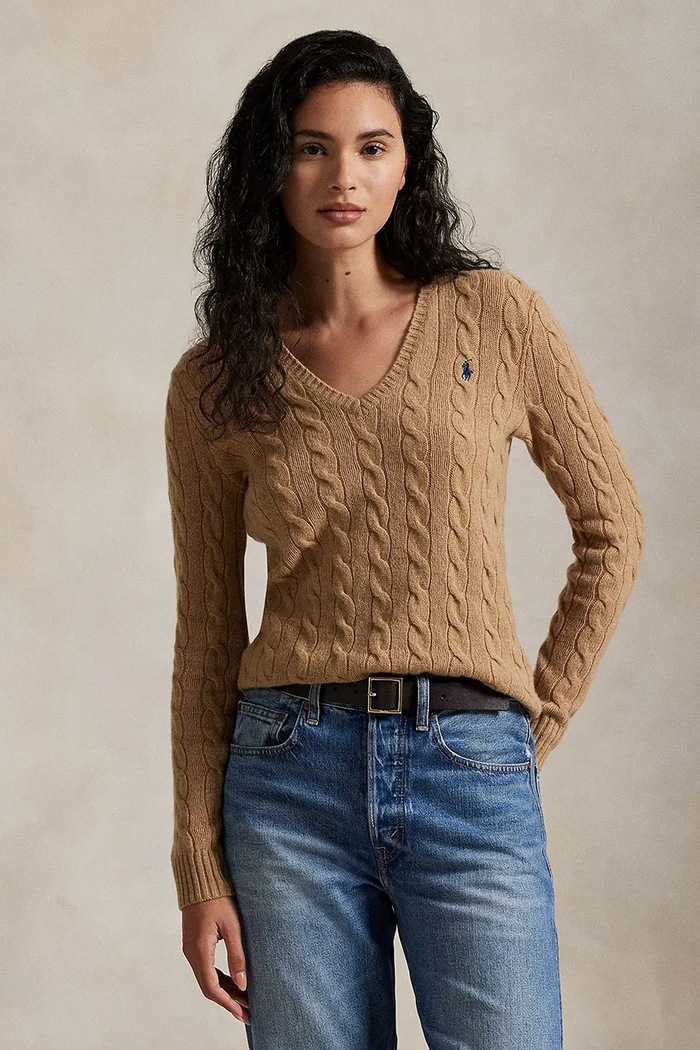 Polo Ralph Lauren sveter dámsky vlnený V výstrih béžová 211971866