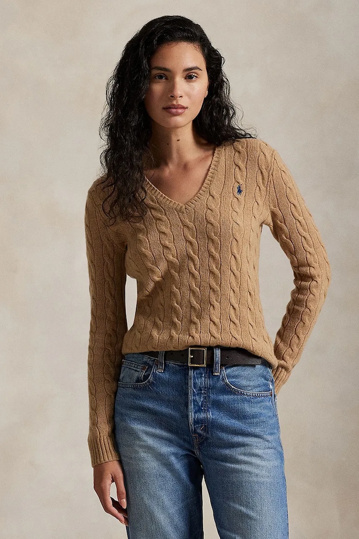 Polo Ralph Lauren sveter dámsky vlnený V výstrih béžová 211971866