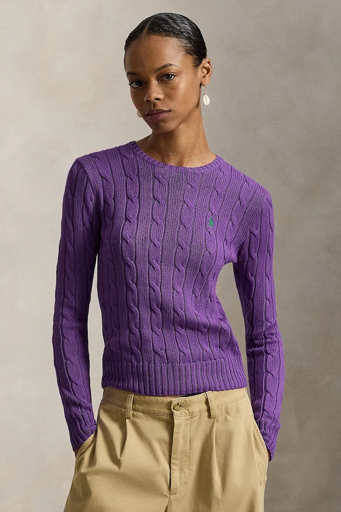 Pamučni pulover Polo Ralph Lauren bez uzorka ljubičasta 211971869