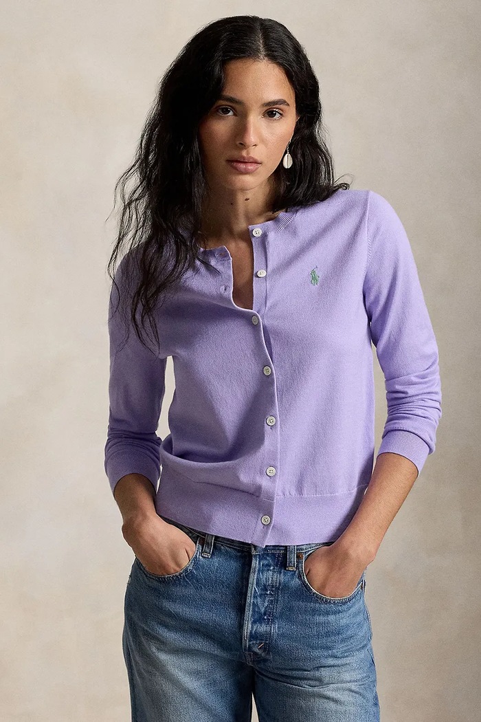 Polo Ralph Lauren kardigan damski z bawełną fioletowy 211971871