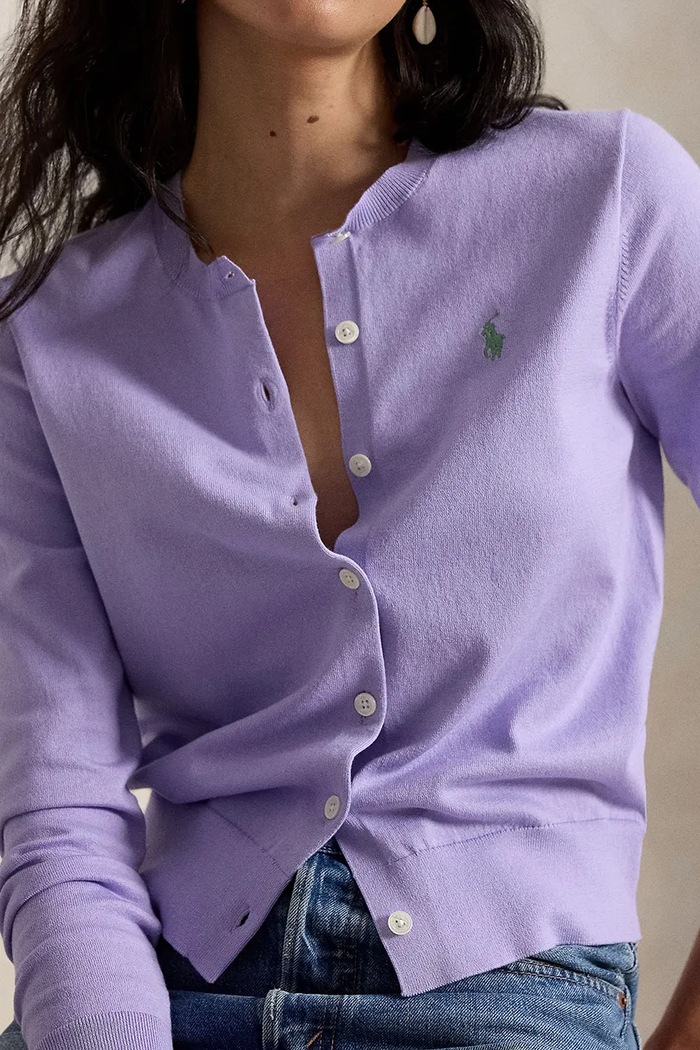 Polo Ralph Lauren kardigan damski z bawełną fioletowy 211971871