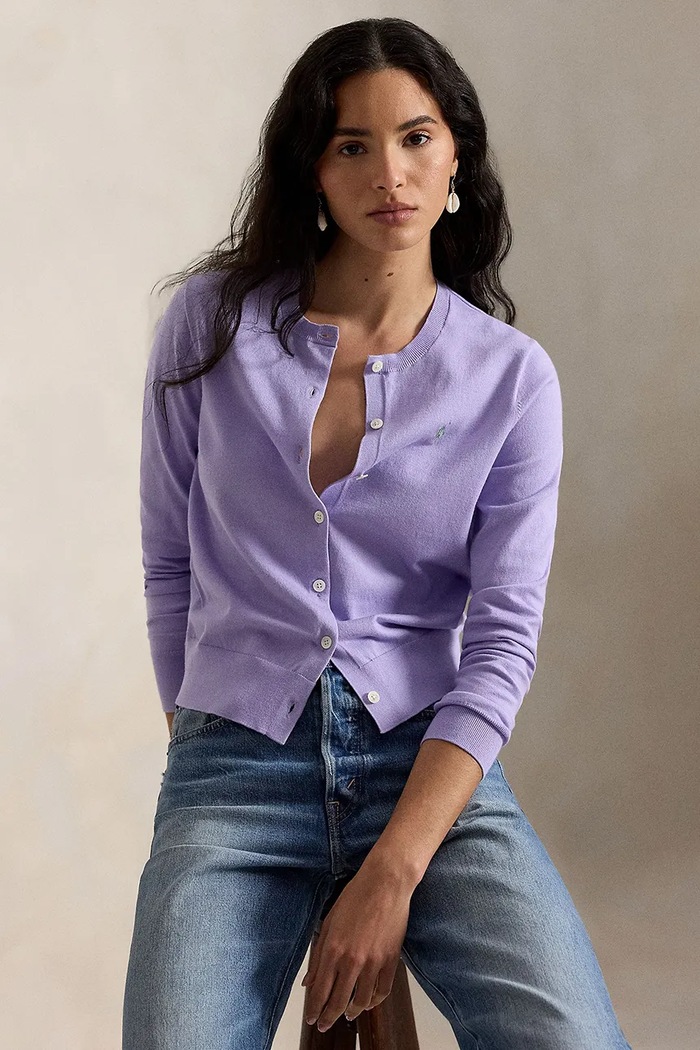 Polo Ralph Lauren kardigan damski z bawełną 211971871 fioletowy
