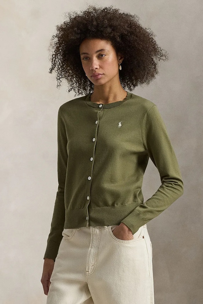 Polo Ralph Lauren kardigan s bavlnou dámský hladký zelená 211971871