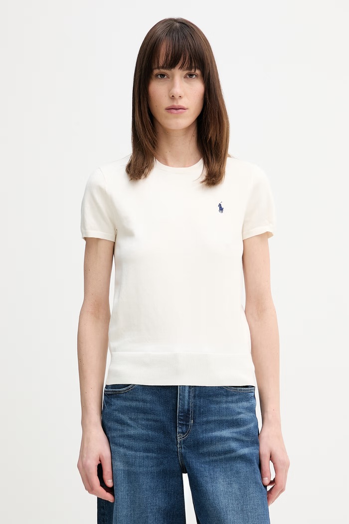 Polo Ralph Lauren sveter s krátkym rukávom dámsky s bavlnou okrúhly béžová 211971872