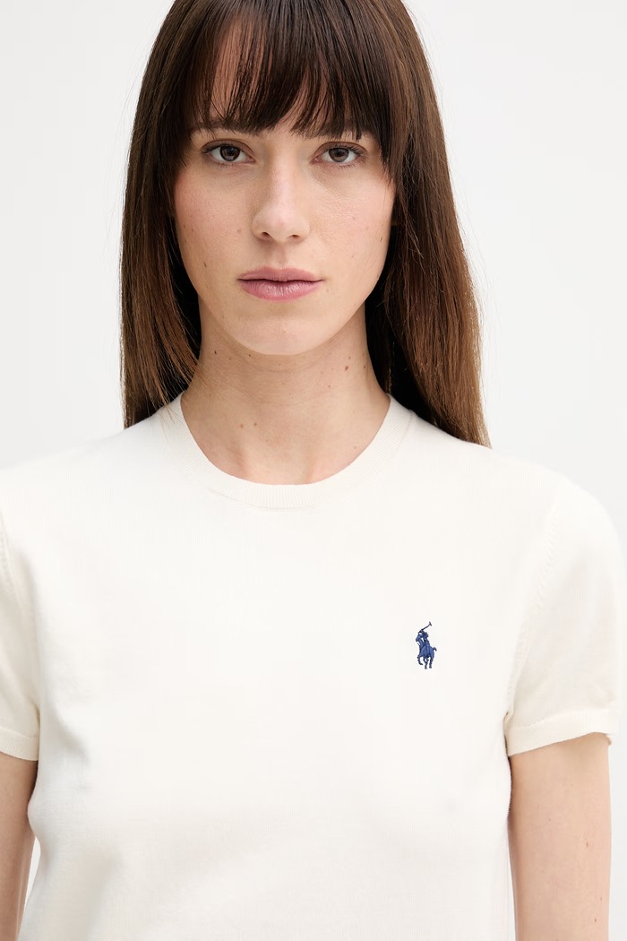 Polo Ralph Lauren sveter s krátkym rukávom dámsky s bavlnou béžová 211971872