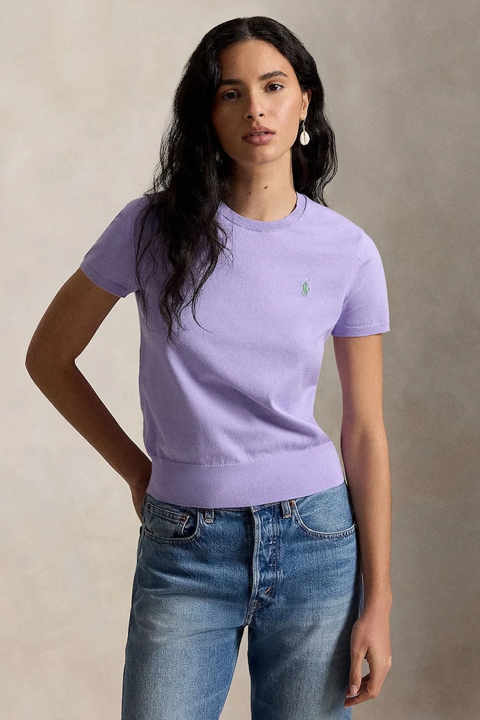 Polo Ralph Lauren pulover s kratkimi rokavi ženski z bombažem vijolična 211971872