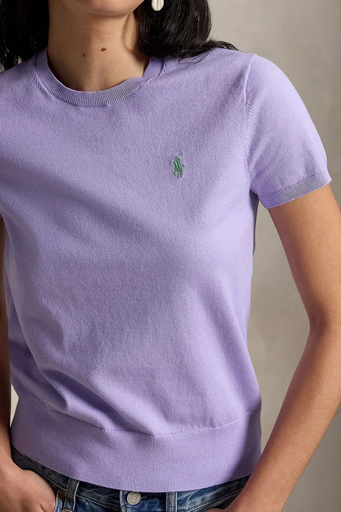 Polo Ralph Lauren pulover s kratkimi rokavi ženski z bombažem vijolična 211971872