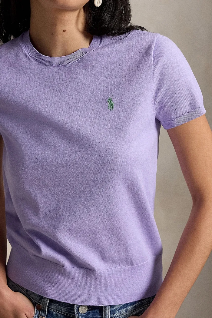 Polo Ralph Lauren pulover s kratkimi rokavi ženski z bombažem vijolična 211971872