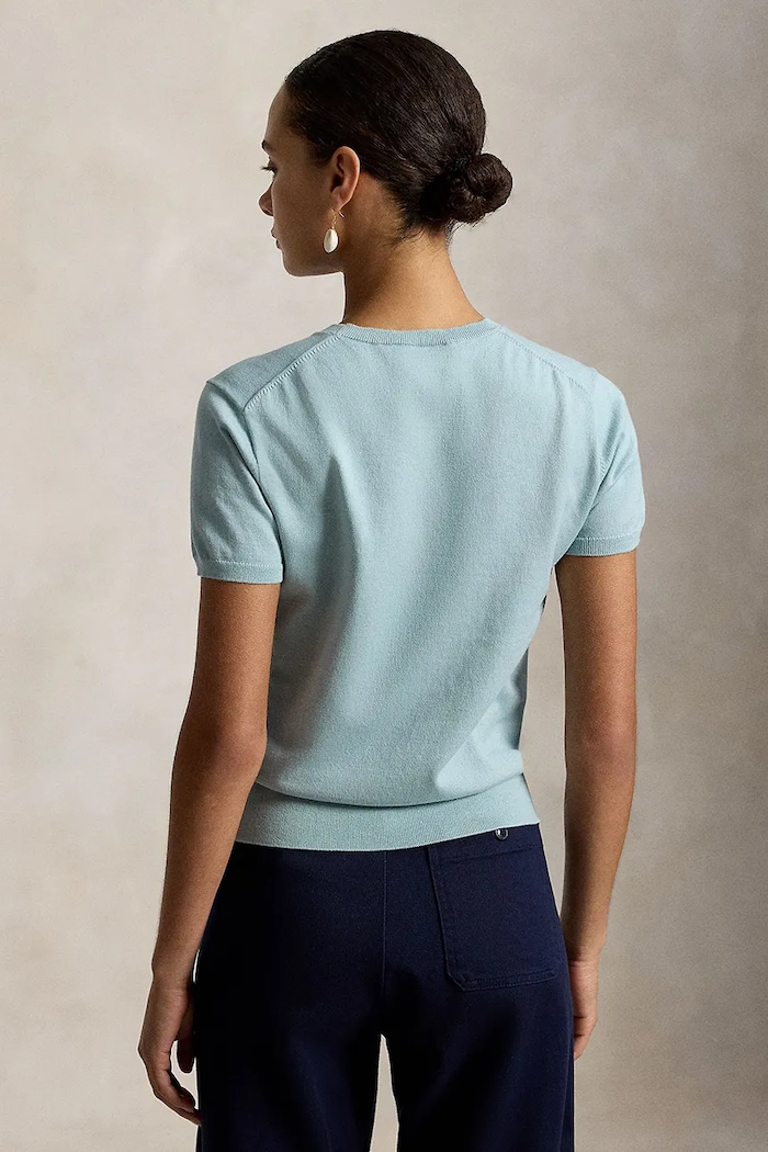 Polo Ralph Lauren pulover s kratkimi rokavi ženski z bombažem 211971872 modra SS26