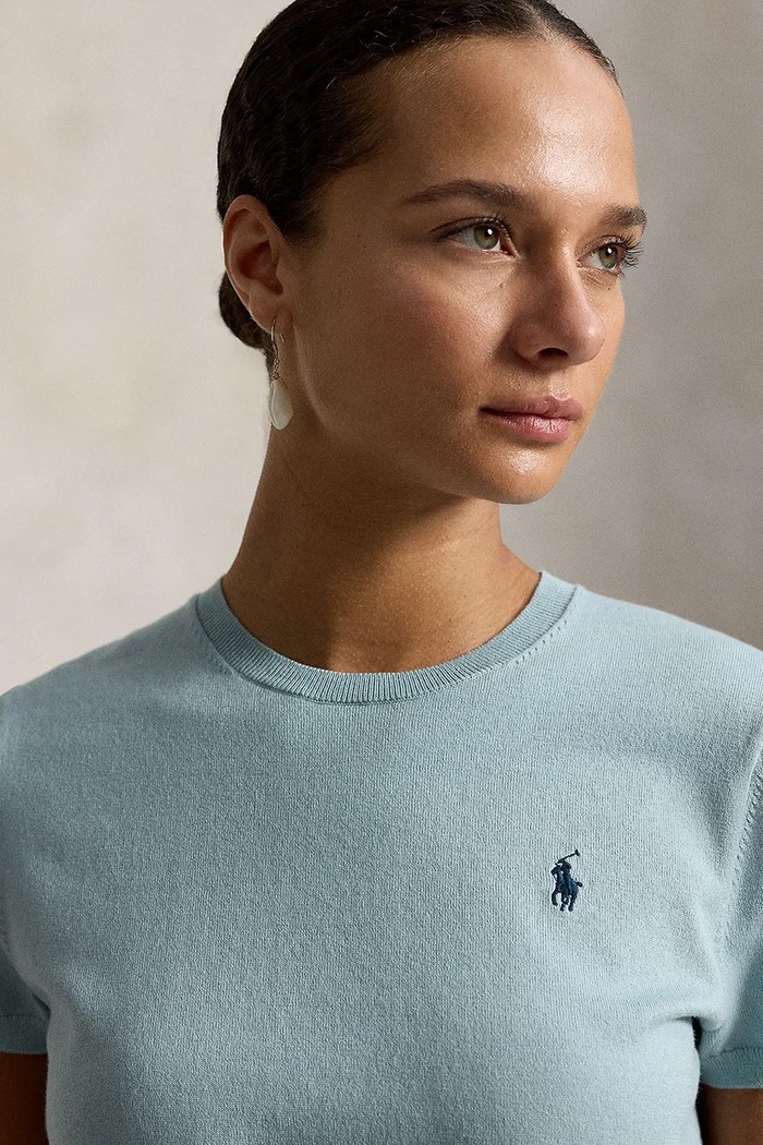 Polo Ralph Lauren pulover s kratkimi rokavi ženski z bombažem modra 211971872
