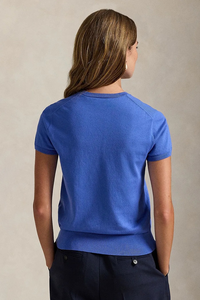 Polo Ralph Lauren sweter z krótkim rękawem damski z bawełną 211971872 niebieski SS26