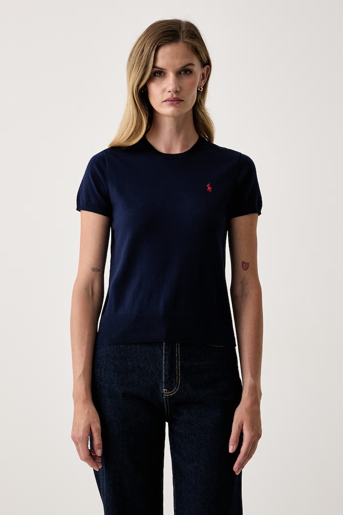Polo Ralph Lauren sweter z krótkim rękawem damski z bawełną granatowy 211971872