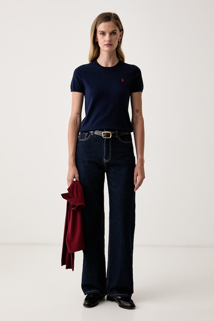 Polo Ralph Lauren sweter z krótkim rękawem damski z bawełną 211971872 granatowy SS26