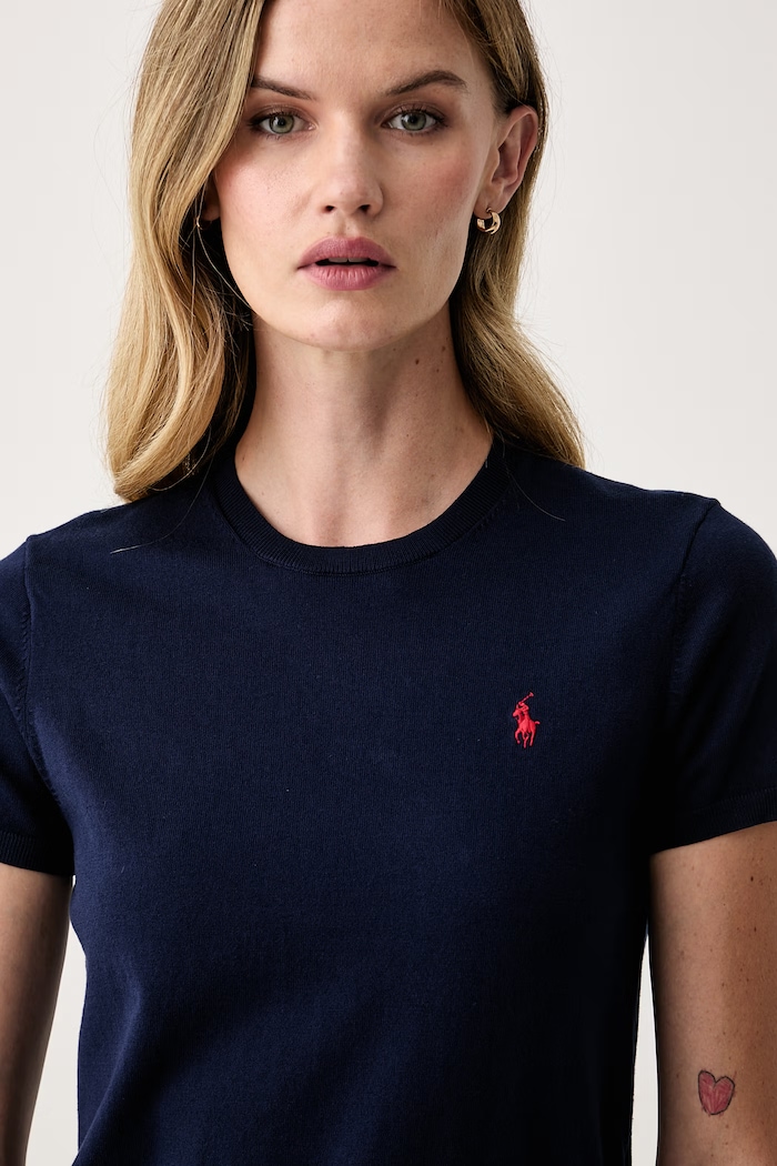 Polo Ralph Lauren sweter z krótkim rękawem damski z bawełną granatowy 211971872