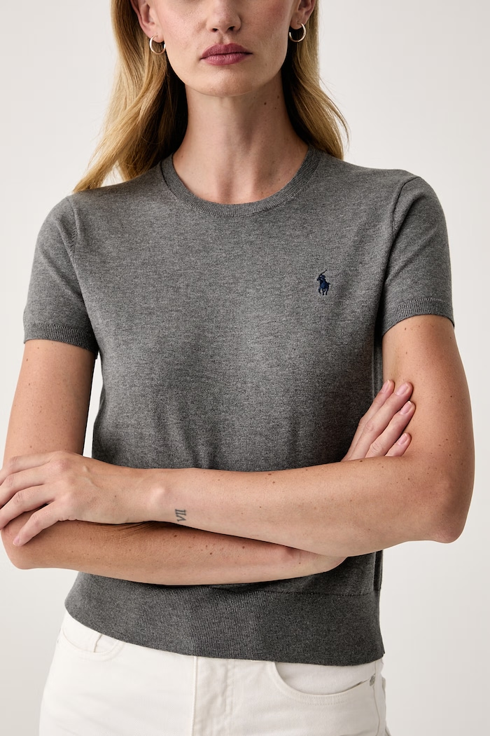 Polo Ralph Lauren sweter z krótkim rękawem damski z bawełny szary 211971872