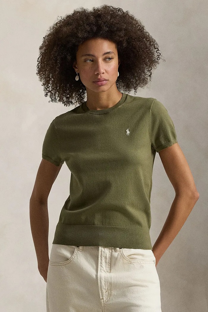 Polo Ralph Lauren sweter z krótkim rękawem damski z bawełną pozostałe zielony 211971872