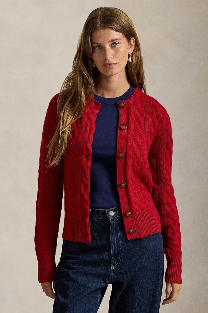 Μάλλινη ζακέτα Polo Ralph Lauren μαλλί κόκκινο 211972104