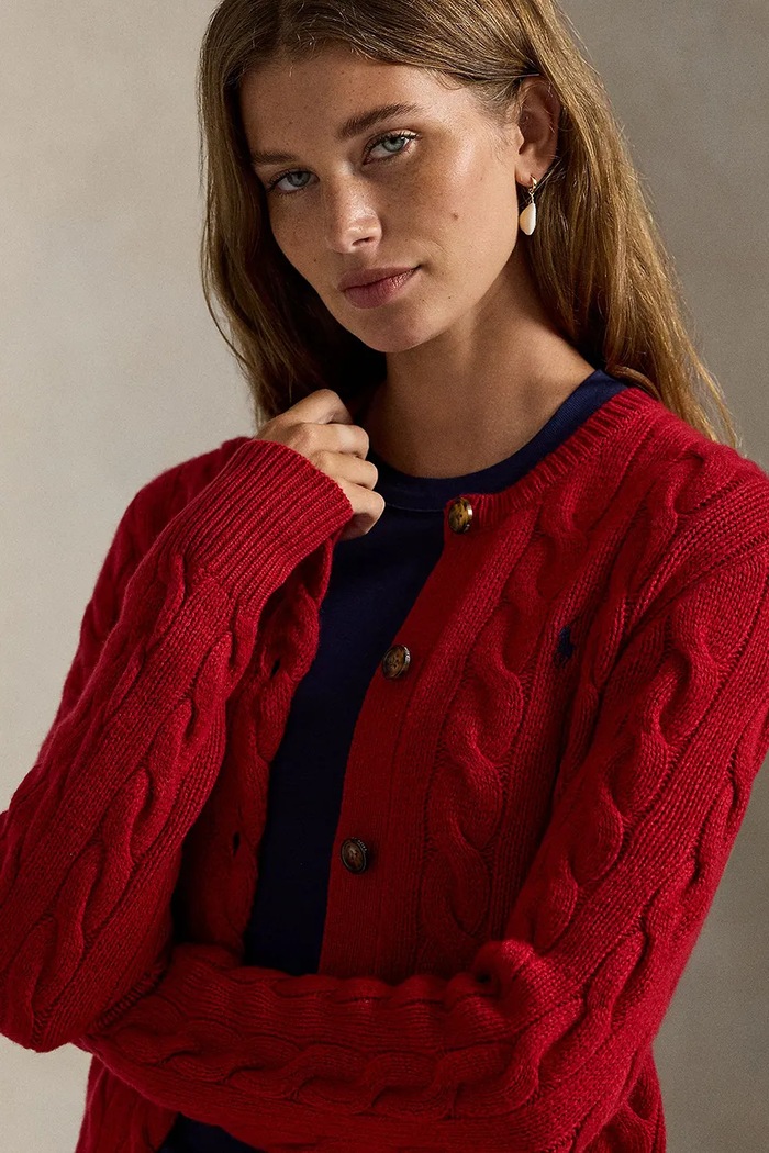 Μάλλινη ζακέτα Polo Ralph Lauren 211972104 κόκκινο
