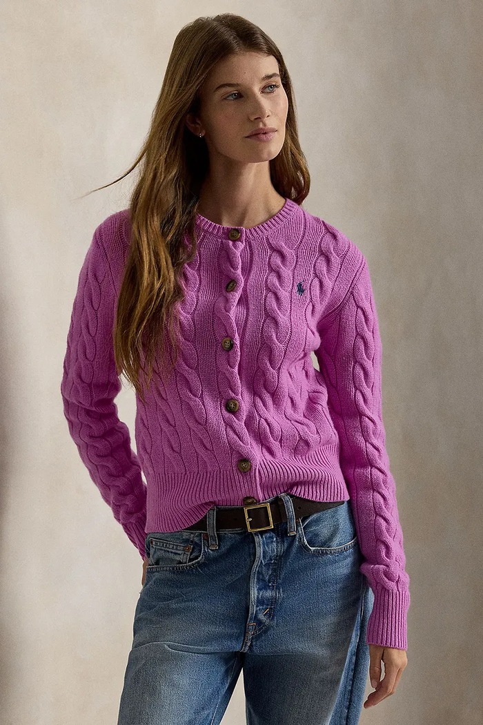 Polo Ralph Lauren kardigan wełniany damski fioletowy 211972104