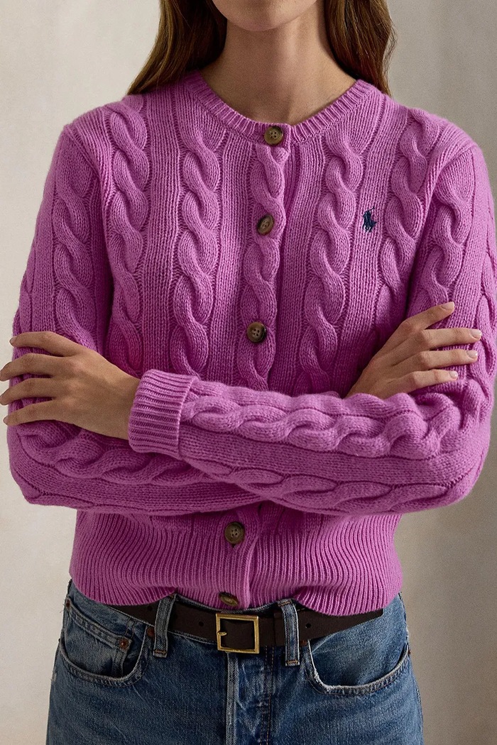 Polo Ralph Lauren kardigan wełniany damski fioletowy 211972104