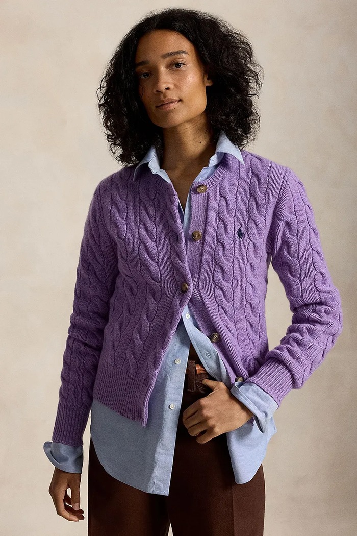 Polo Ralph Lauren kardigan wełniany damski fioletowy 211972104