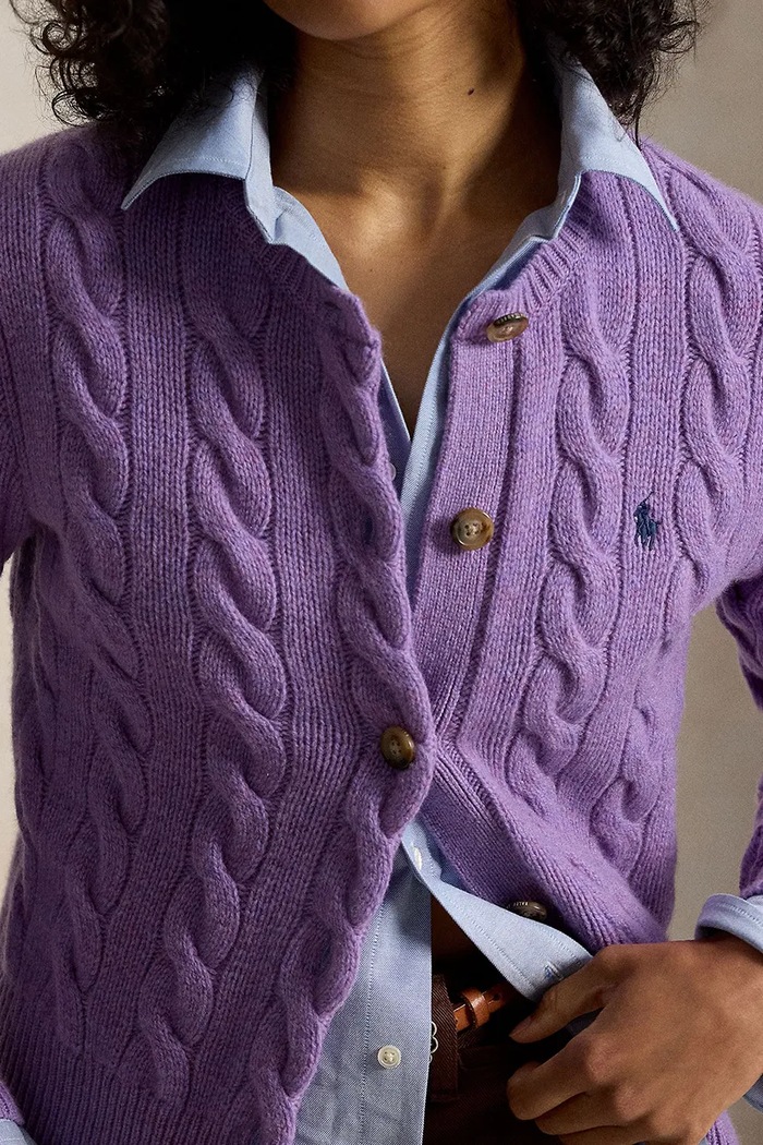 Polo Ralph Lauren kardigan wełniany damski fioletowy 211972104