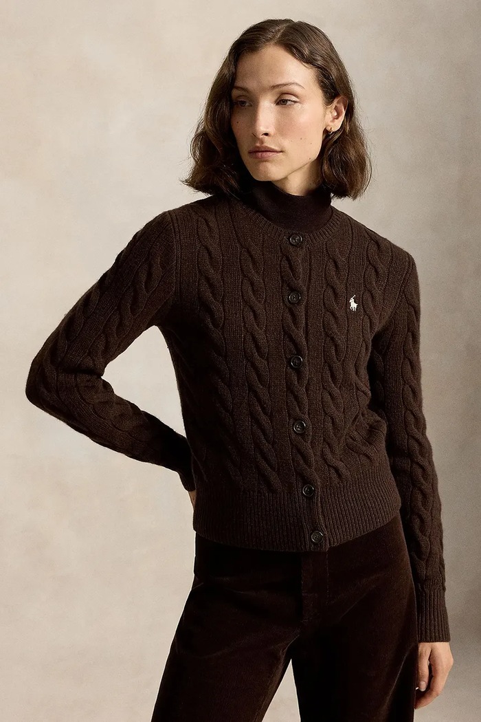 Polo Ralph Lauren Kardigan damski wełniany brązowy 211972104