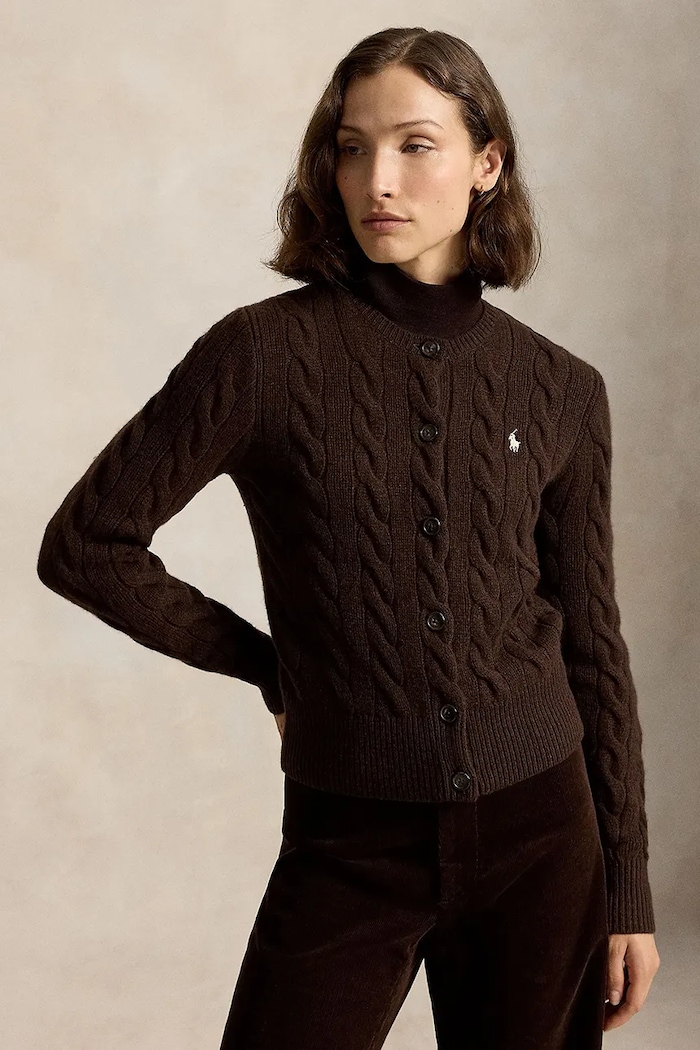 Polo Ralph Lauren Kardigan damski wełniany brązowy 211972104