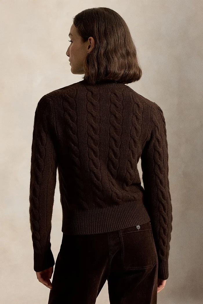 Polo Ralph Lauren Kardigan damski wełniany 211972104 brązowy AW25